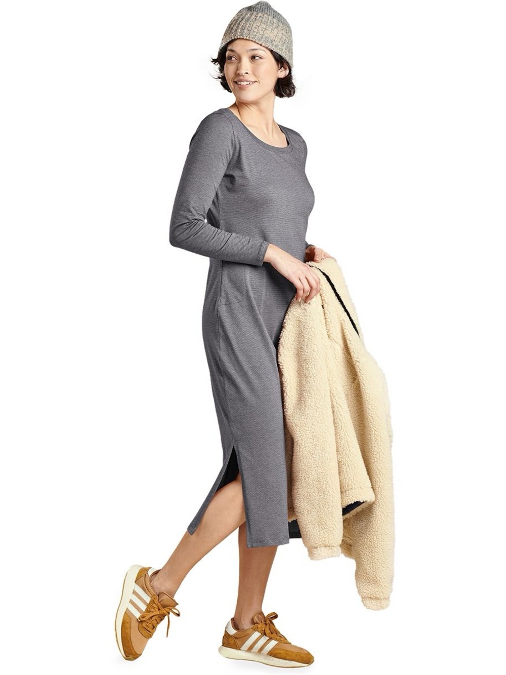 Toad & Co Grey / White Striped Midi Dress Women’s Medium